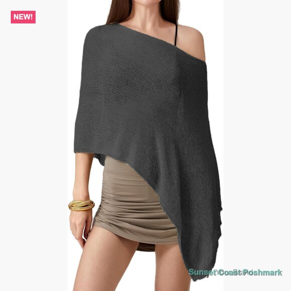 Tops - Sheer Poncho Top Lightweight Cover Up Asymmetrical Beach Shrug